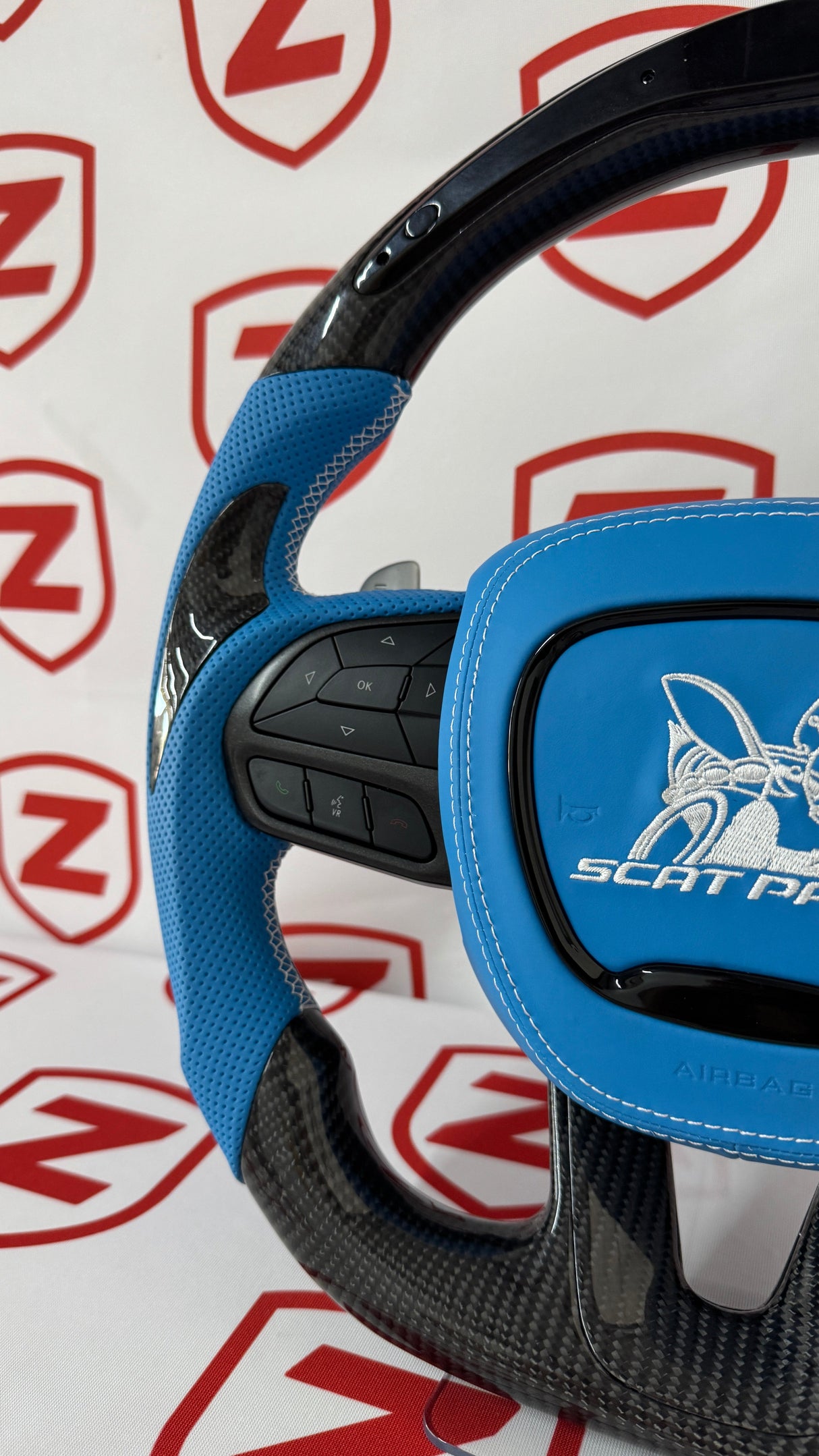 2015-2023 Dodge Charger/Challenger/Durango Scatpack Carbon Fiber Steering Wheel + Led Screen + Airbag Cover - Preset