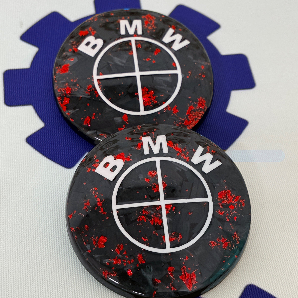 BMW Forged Carbon Fiber Roundel with Red Flakes (Pair)