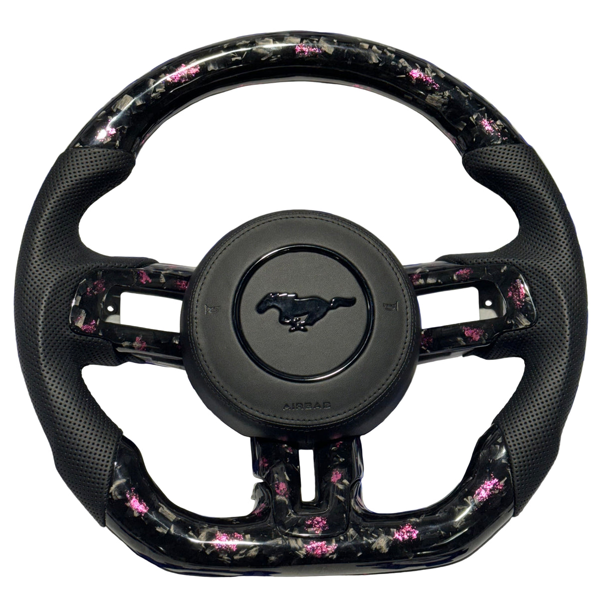 2015-2023 Ford Mustang Forged Carbon Fiber Steering Wheel + Pink Flakes + Airbag Cover - Preset