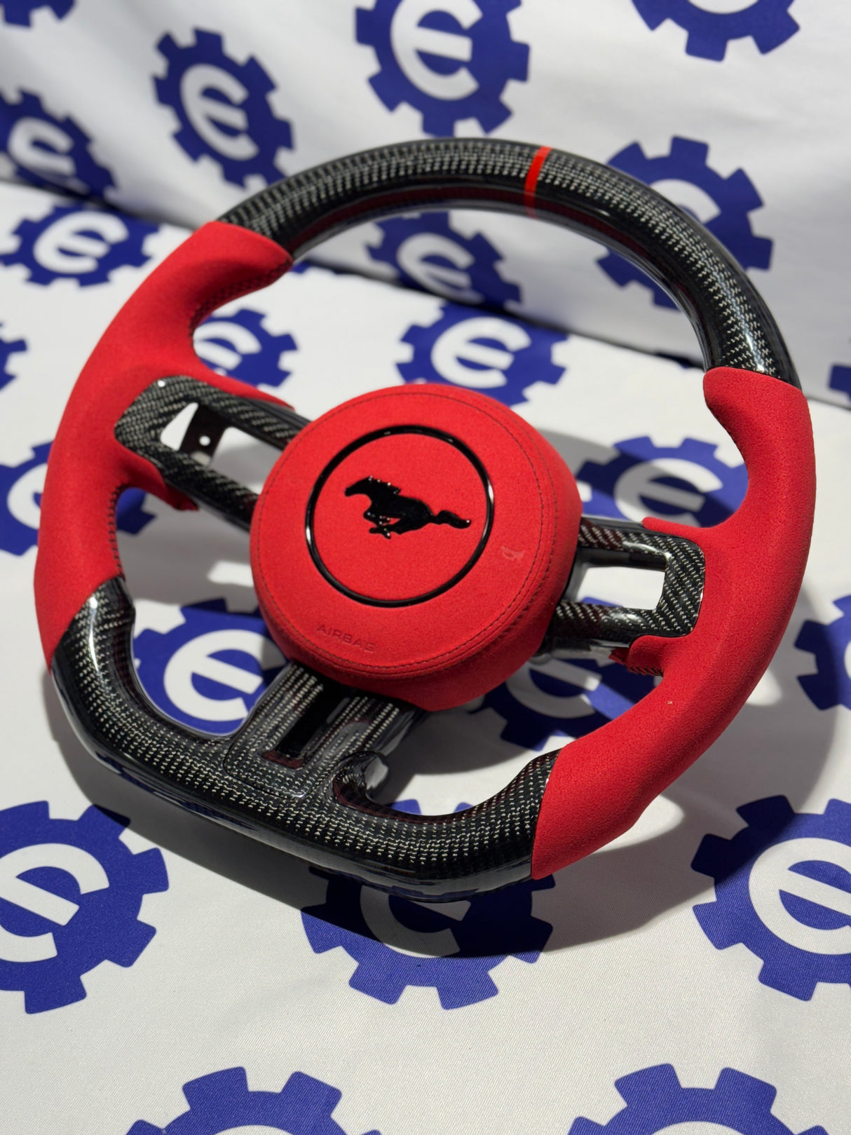 2015-2023 Ford Mustang Carbon Fiber Steering Wheel + Airbag Cover - Preset