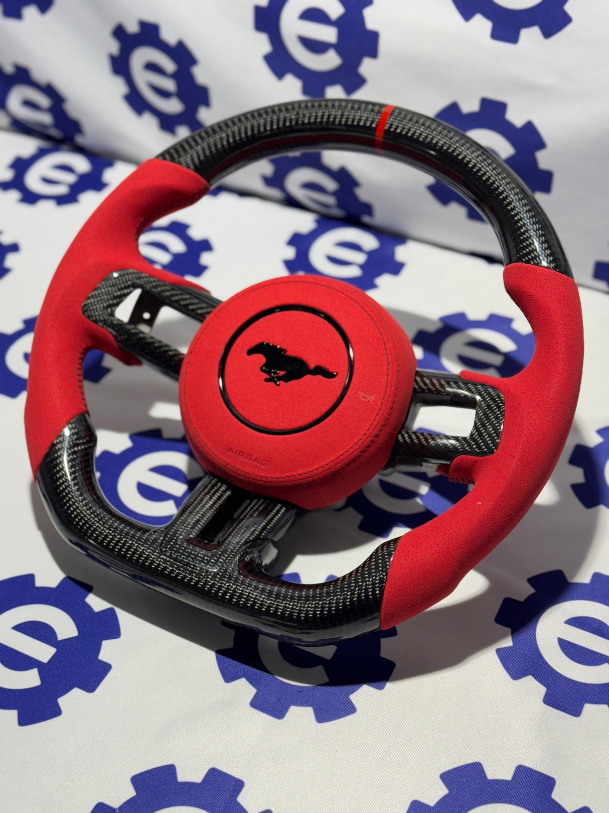 2015-2023 Ford Mustang Carbon Fiber Steering Wheel + Airbag Cover - Preset