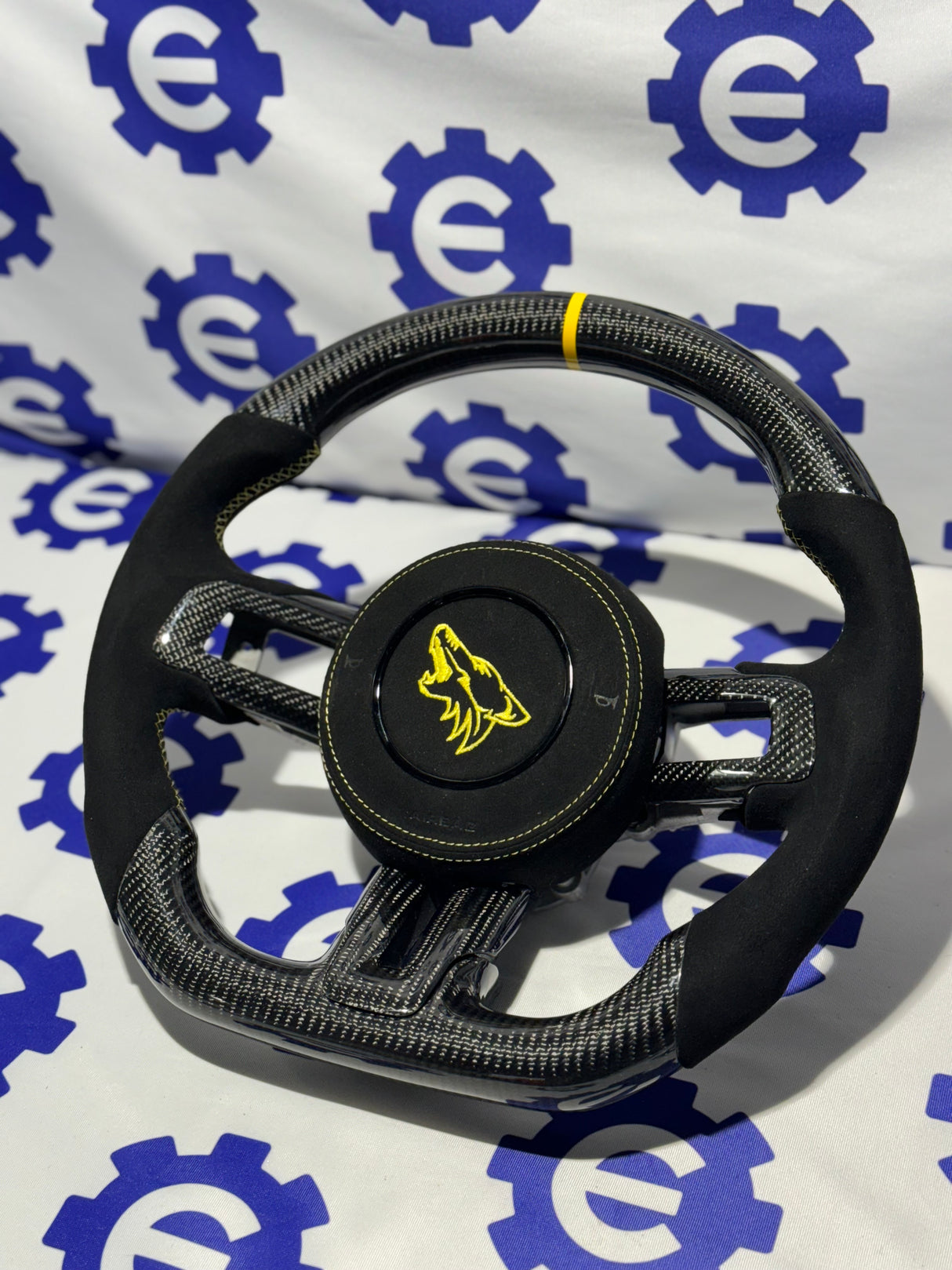 2015-2023 Ford Mustang Carbon Fiber Steering Wheel + Airbag Cover - Preset