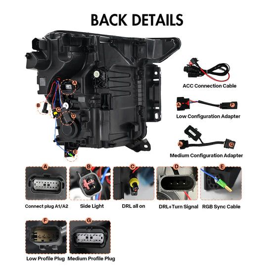 RGB Headlights for 2022-2024 Ford F150 F150 P702 14th Gen Front Lamps