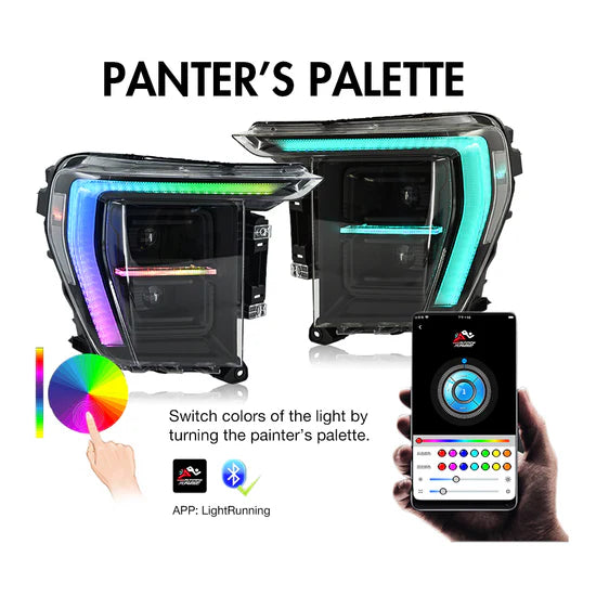 RGB Headlights for 2022-2024 Ford F150 F150 P702 14th Gen Front Lamps