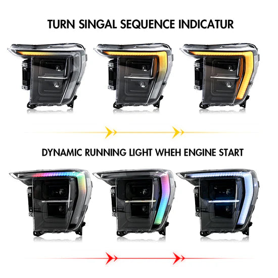 RGB Headlights for 2022-2024 Ford F150 F150 P702 14th Gen Front Lamps