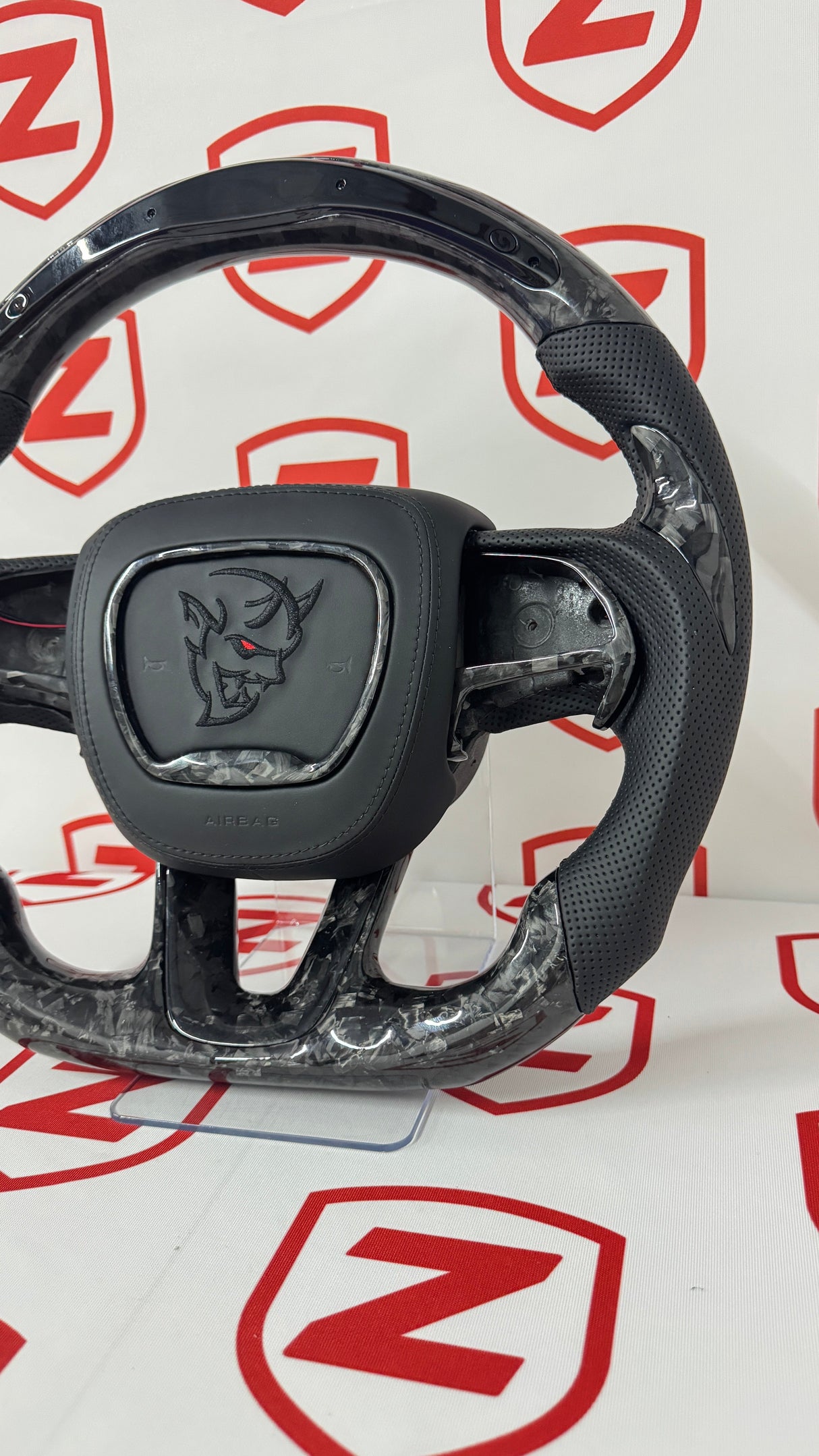 2015-2023 Dodge Charger/Challenger/Durango Demon Carbon Fiber Steering Wheel + Led Screen + Airbag Cover - Preset