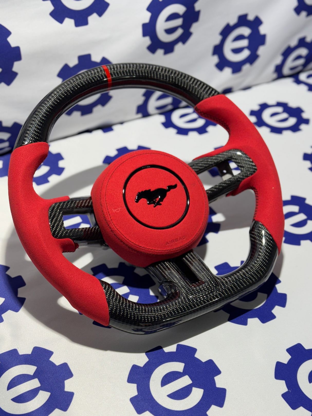 2015-2023 Ford Mustang Carbon Fiber Steering Wheel + Airbag Cover - Preset