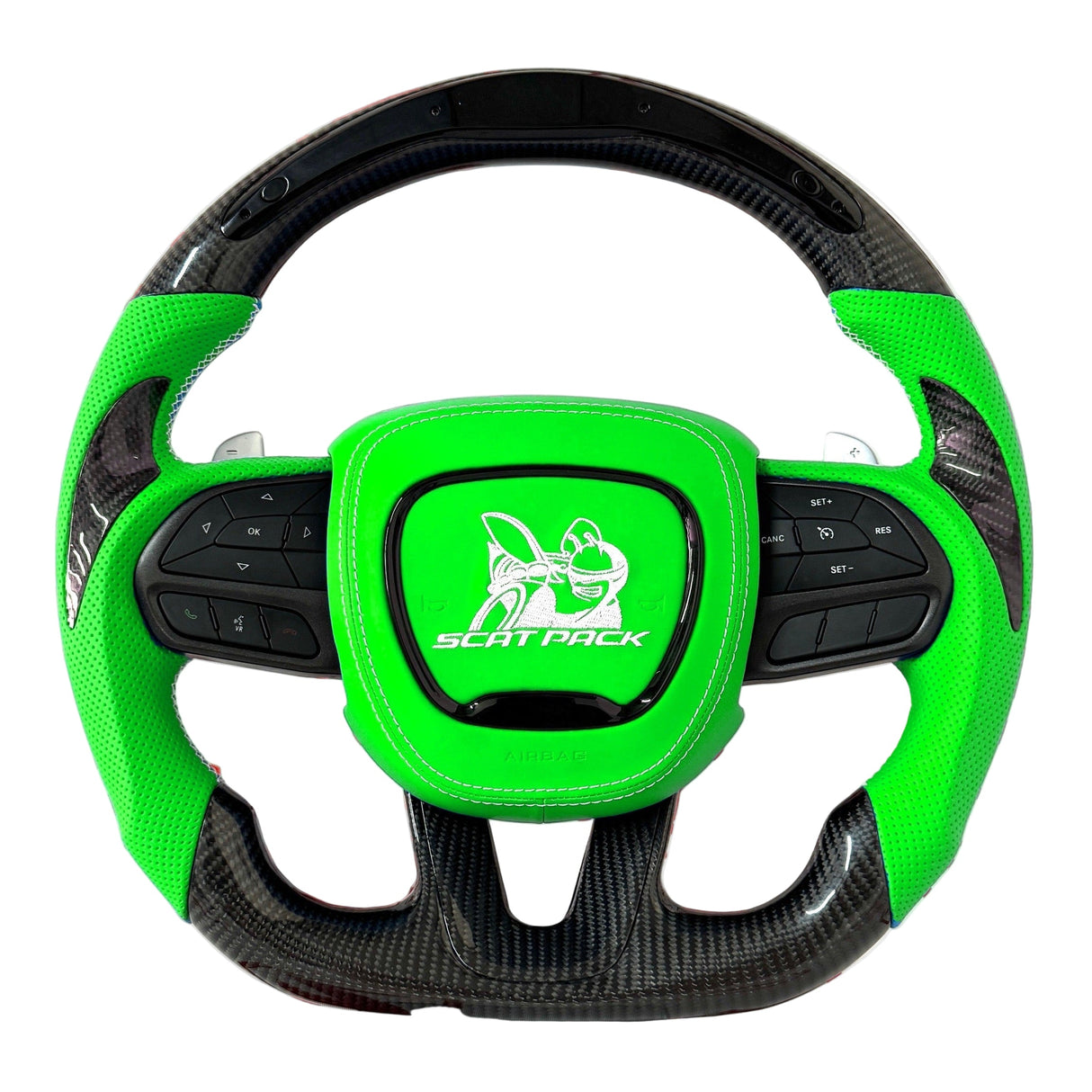 2015-2023 Dodge Charger/Challenger/Durango Scatpack Carbon Fiber Steering Wheel + Led Screen + Airbag Cover - Preset