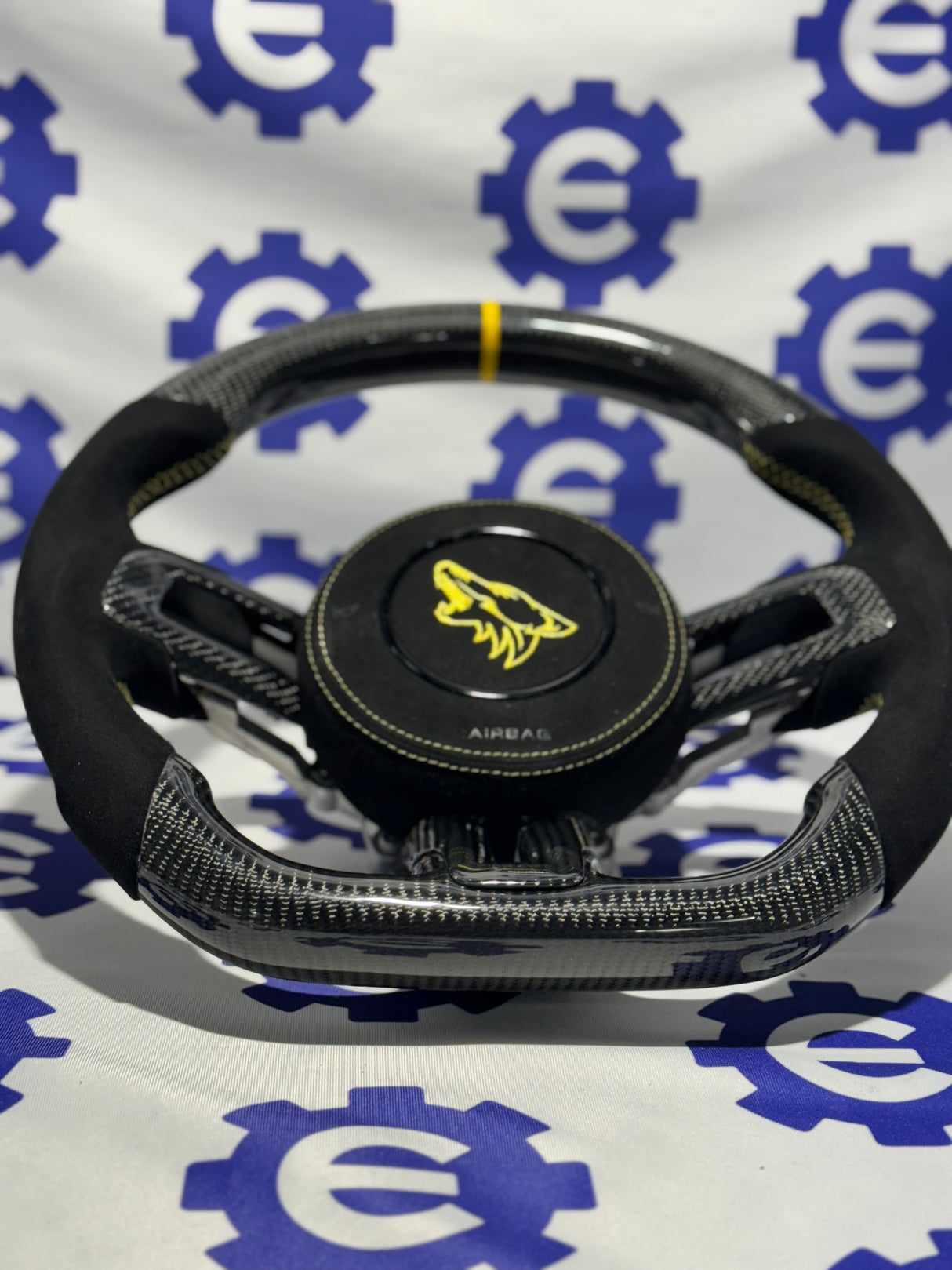 2015-2023 Ford Mustang Carbon Fiber Steering Wheel + Airbag Cover - Preset