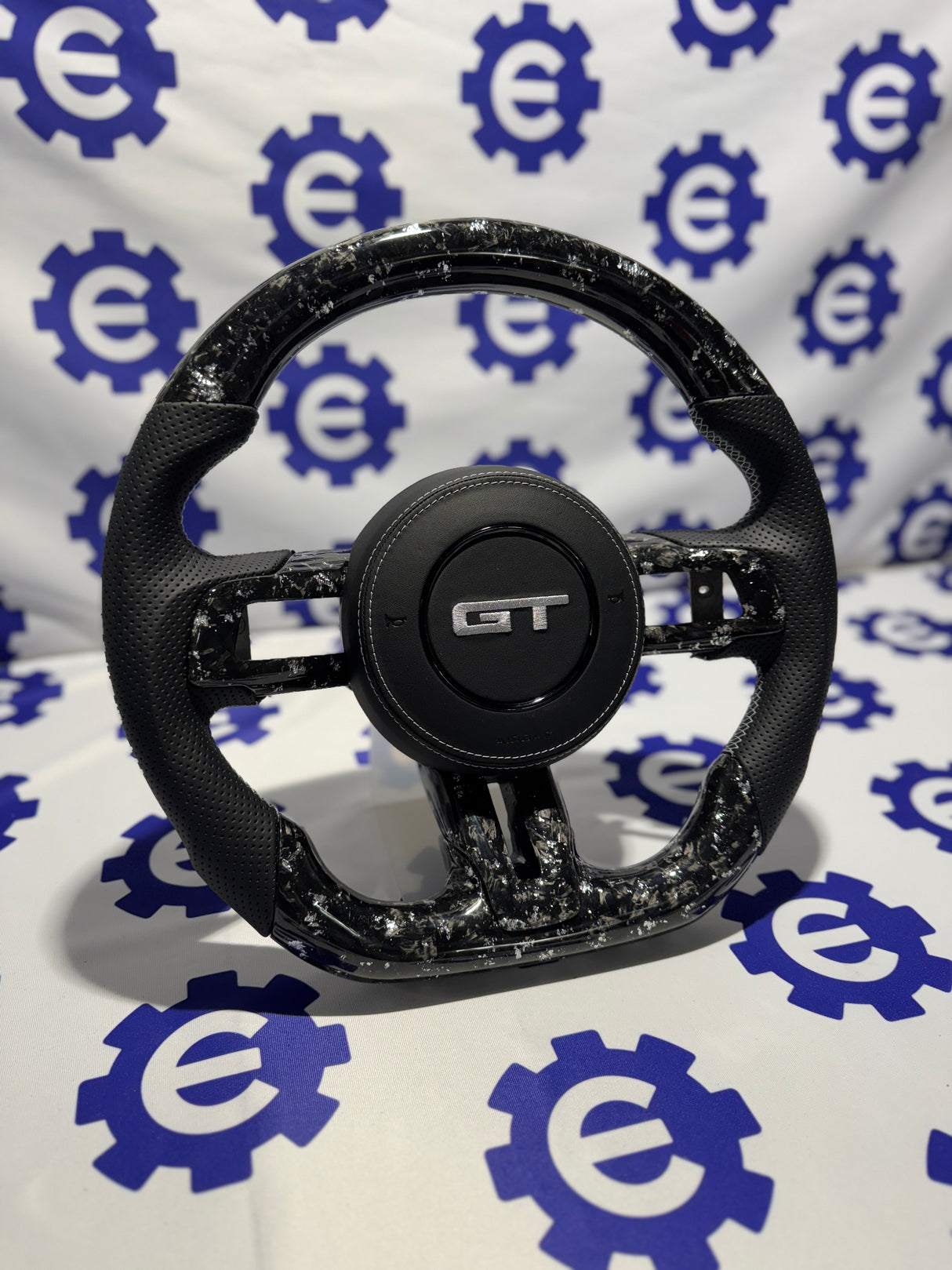 2015-2023 Ford Mustang Carbon Fiber Steering Wheel + Airbag Cover - Preset