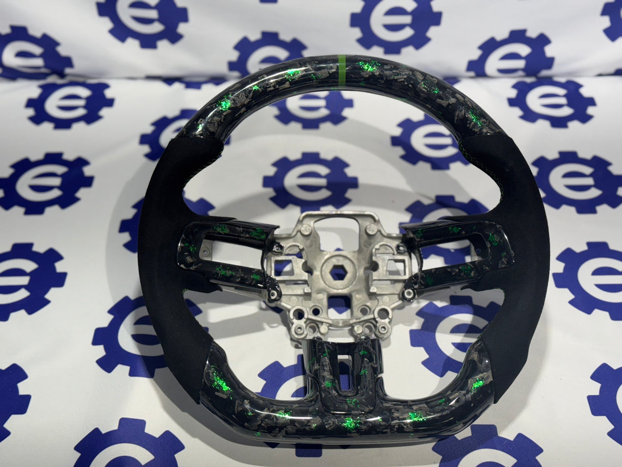 2015-2023 Ford Mustang Forged Carbon Fiber Steering Wheel + Green Flakes - Preset