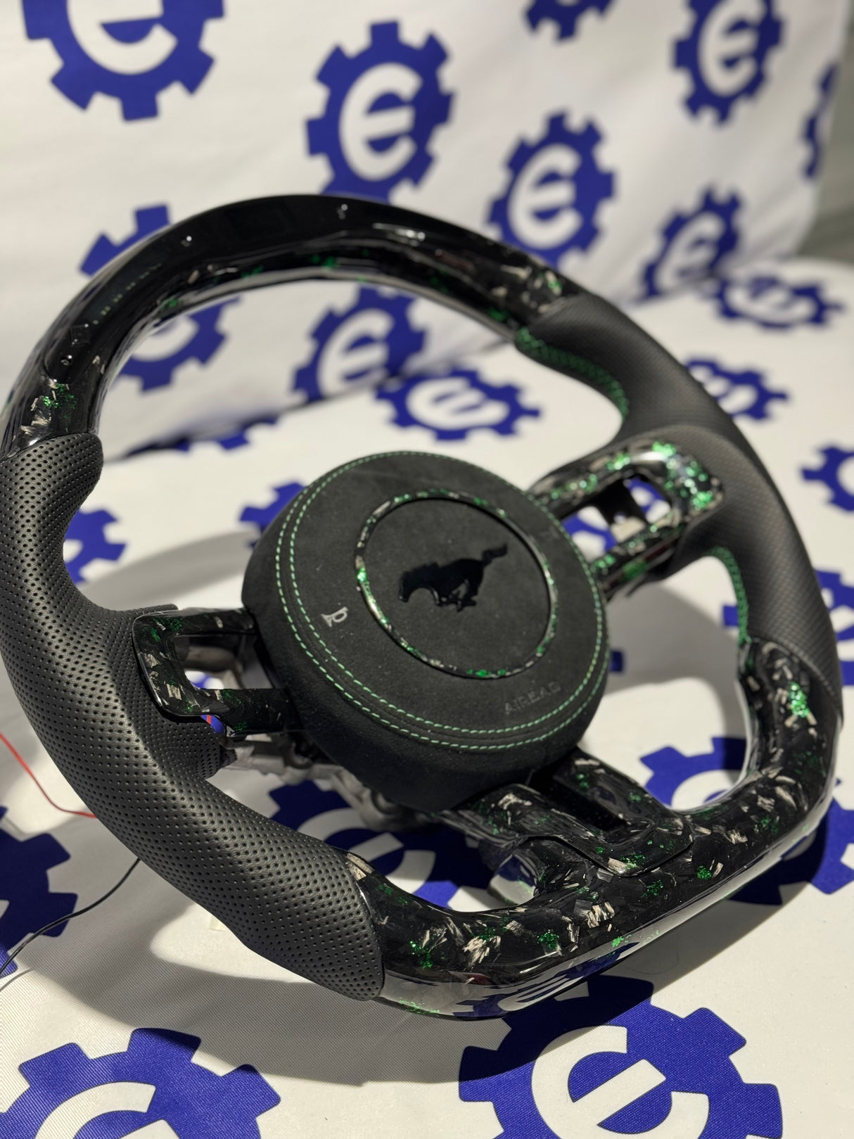 2015-2023 Ford Mustang Carbon Fiber Steering Wheel + Airbag Cover - Preset