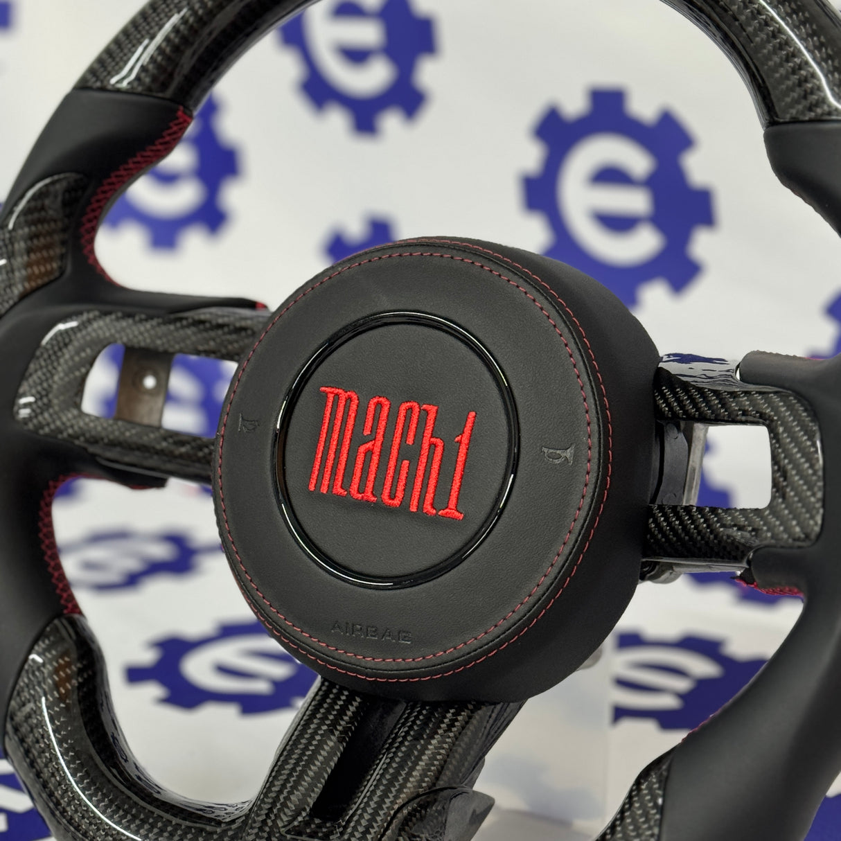 2015-2023 Ford Mustang Mach 1 Carbon Fiber Steering Wheel + Airbag Cover - Preset