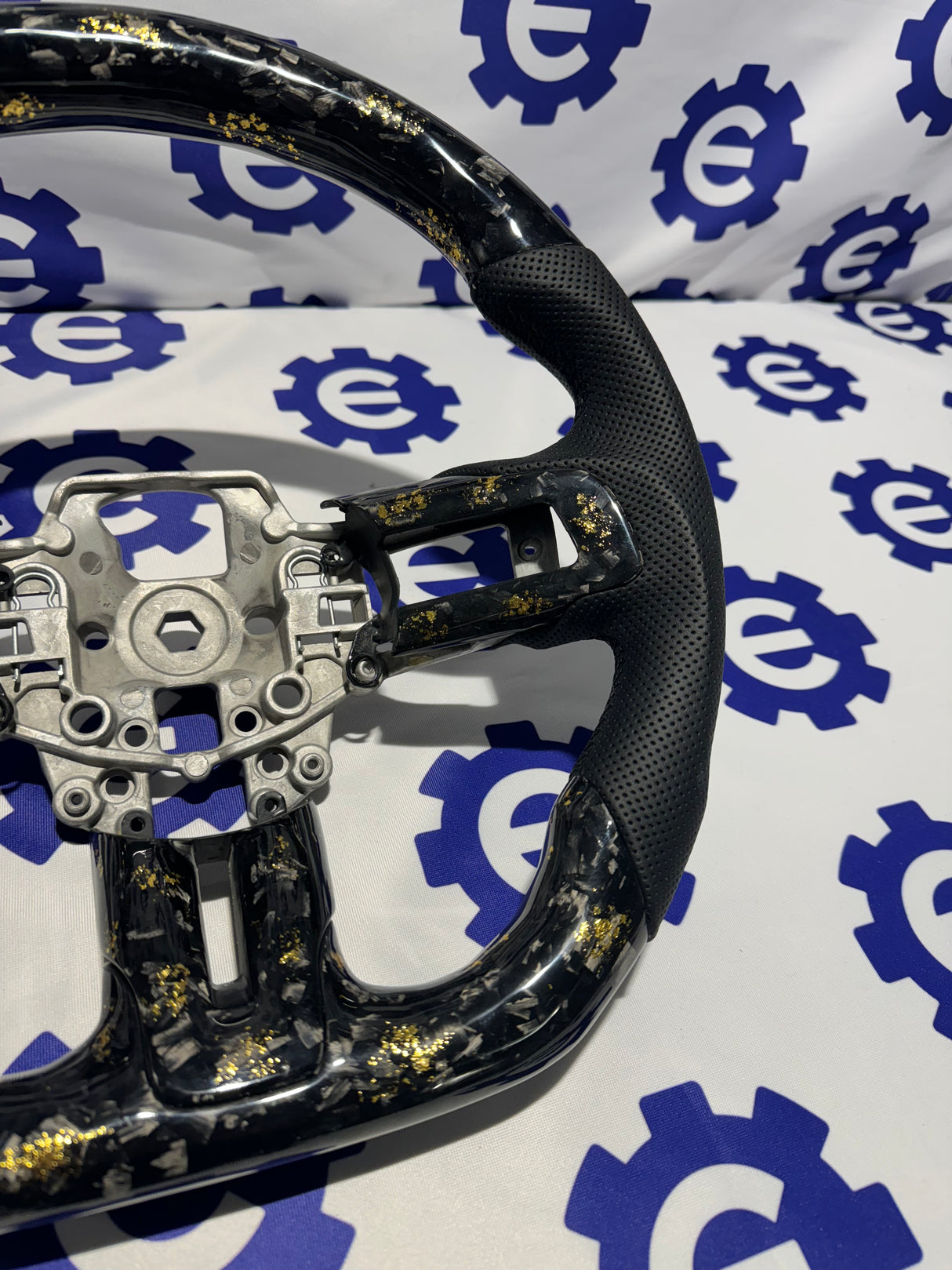 2015-2023 Ford Mustang Forged Carbon Fiber Steering Wheel + Gold Flakes - Preset