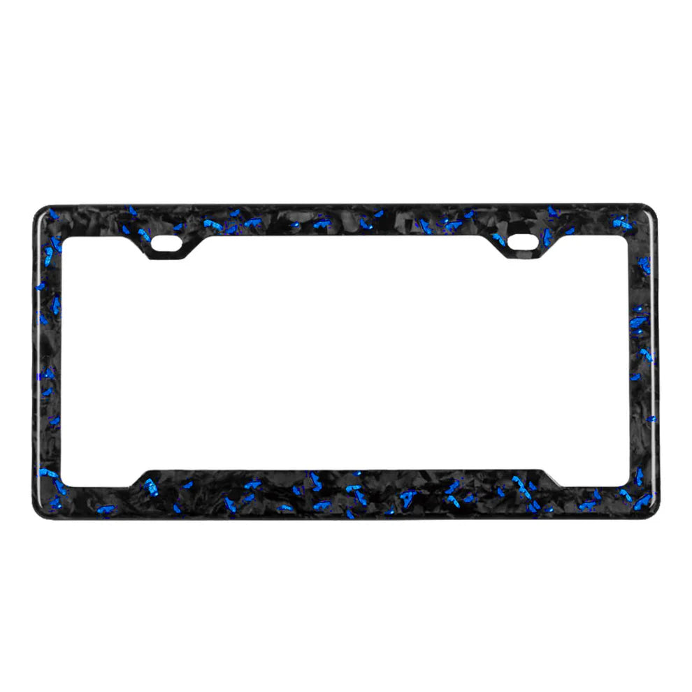 Blue Flaked Forged Carbon Fiber License Plate Frame