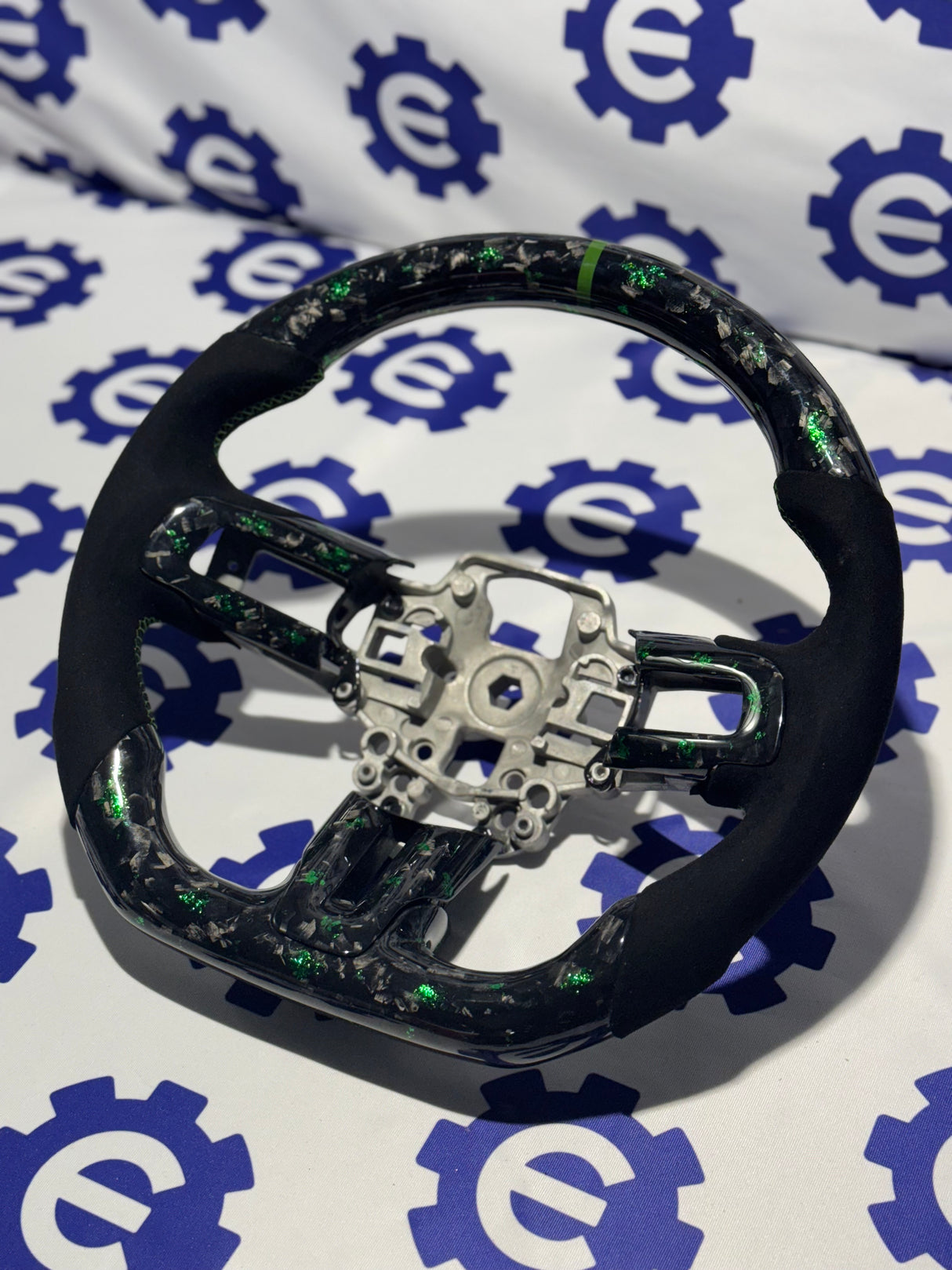 2015-2023 Ford Mustang Forged Carbon Fiber Steering Wheel + Green Flakes - Preset