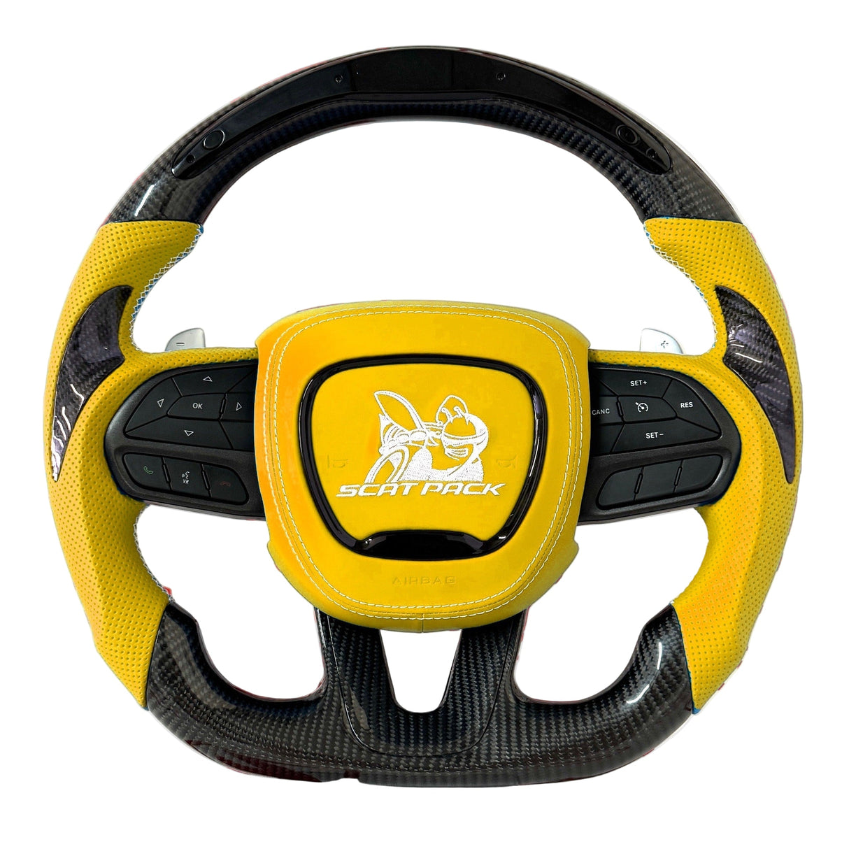 2015-2023 Dodge Charger/Challenger/Durango Scatpack Carbon Fiber Steering Wheel + Led Screen + Airbag Cover - Preset