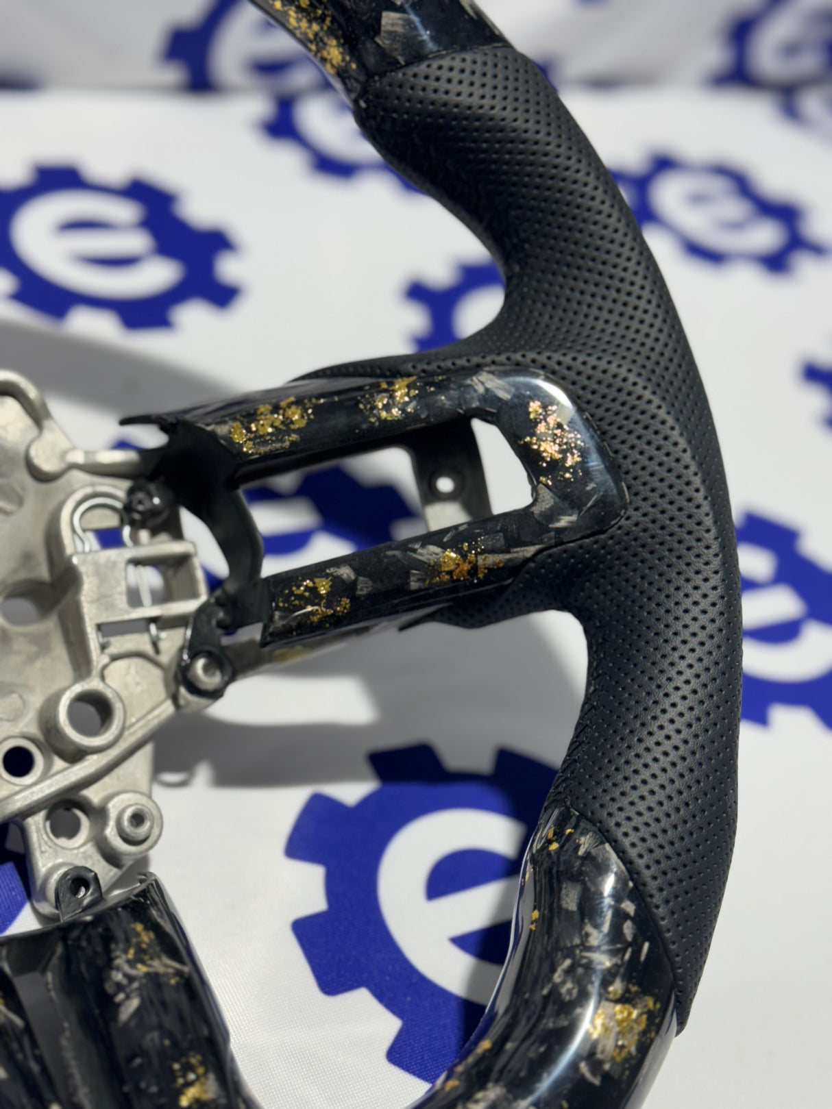 2015-2023 Ford Mustang Forged Carbon Fiber Steering Wheel + Gold Flakes - Preset