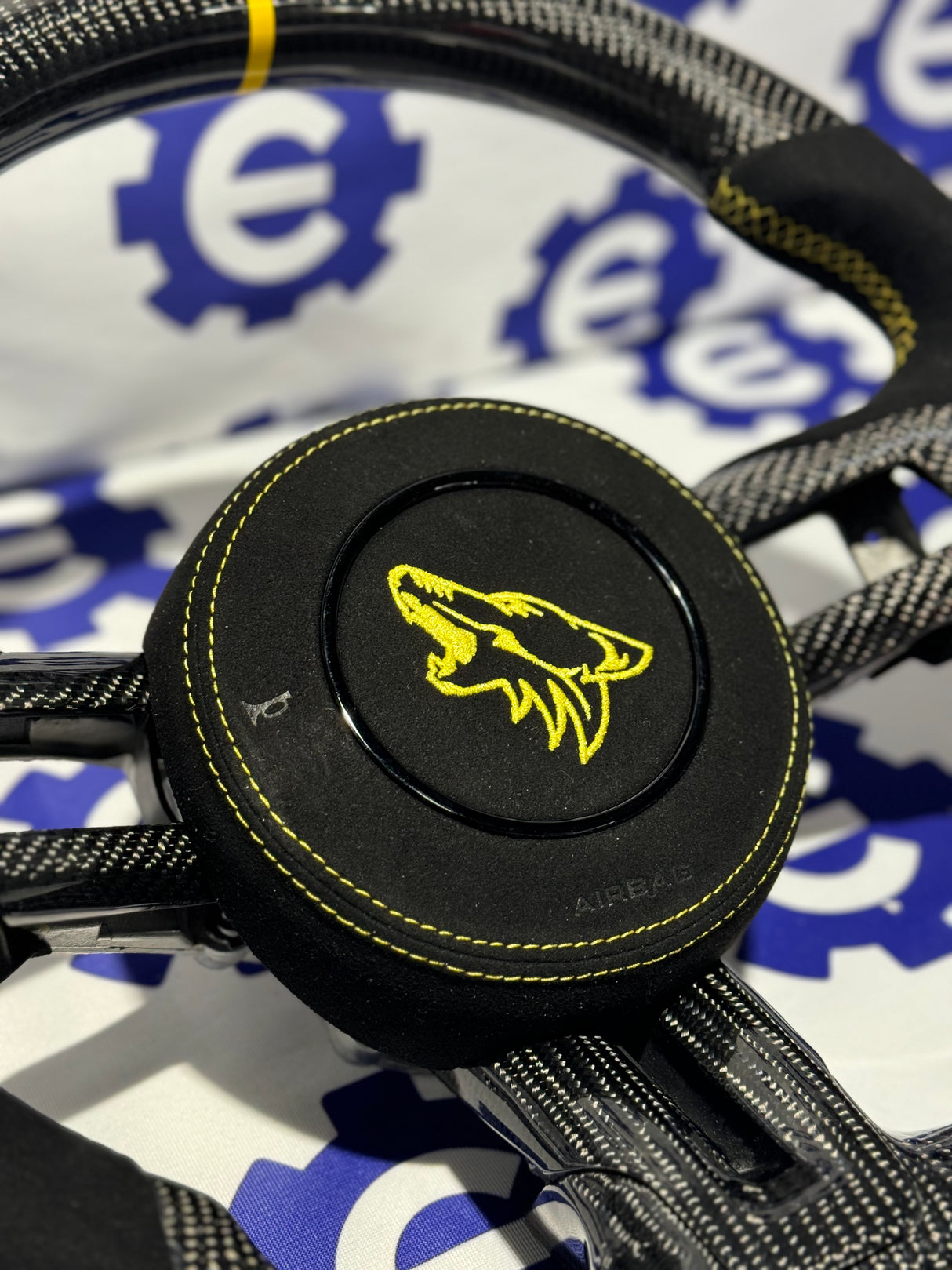 2015-2023 Ford Mustang Carbon Fiber Steering Wheel + Airbag Cover - Preset