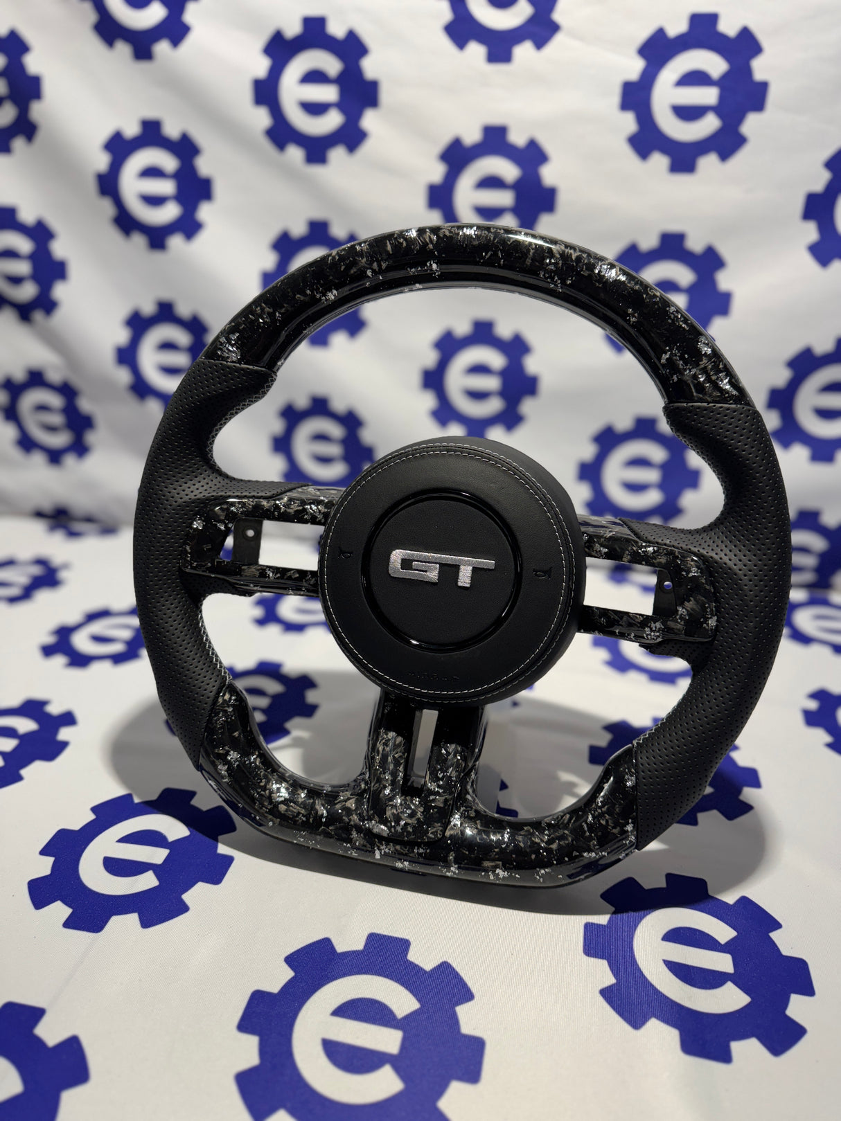 2015-2023 Ford Mustang Carbon Fiber Steering Wheel + Airbag Cover - Preset