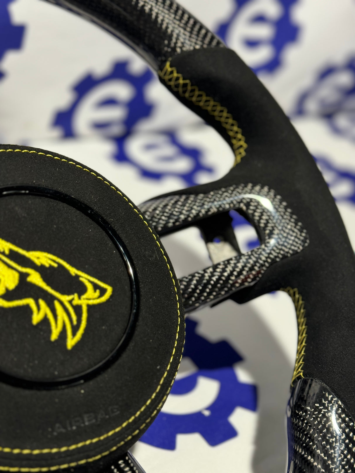 2015-2023 Ford Mustang Carbon Fiber Steering Wheel + Airbag Cover - Preset