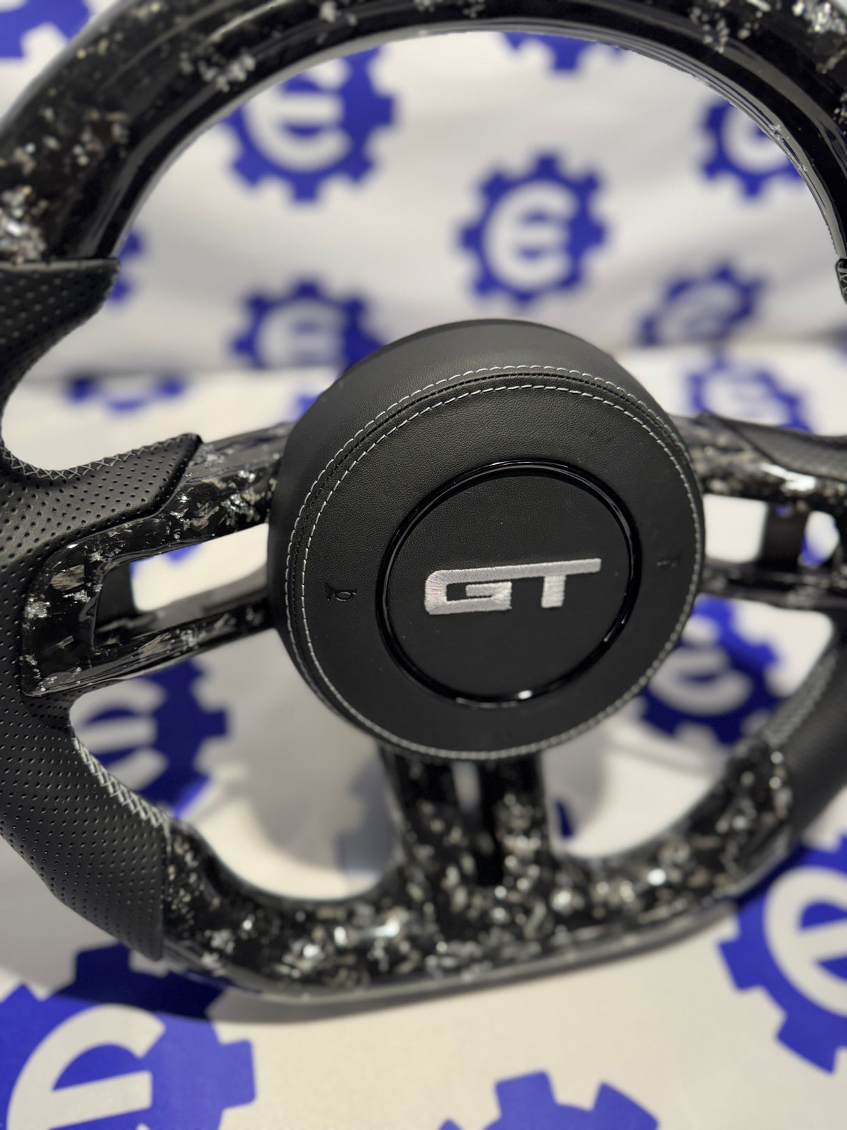 2015-2023 Ford Mustang Carbon Fiber Steering Wheel + Airbag Cover - Preset