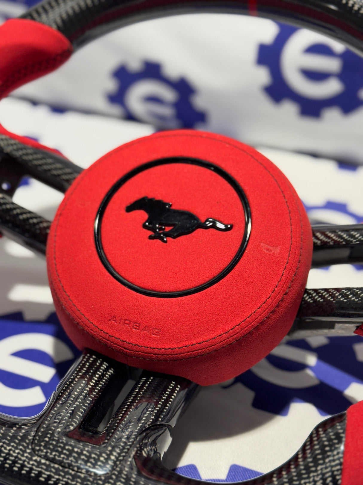 2015-2023 Ford Mustang Carbon Fiber Steering Wheel + Airbag Cover - Preset