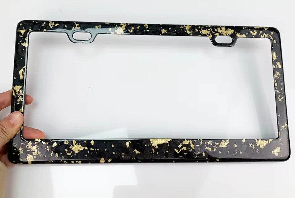 Gold Flaked Forged Carbon Fiber License Plate Frame