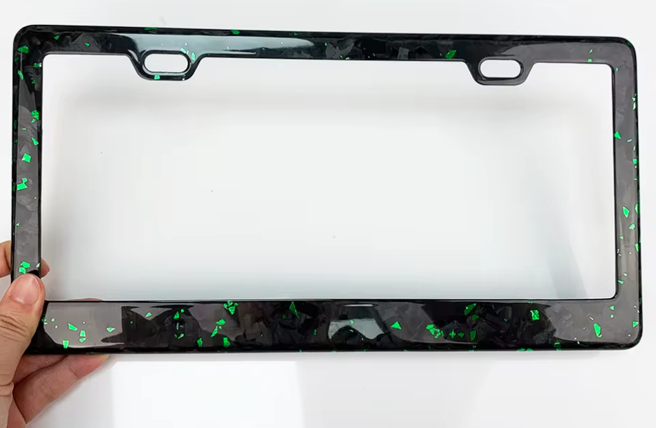 Green Flaked Forged Carbon Fiber License Plate Frame