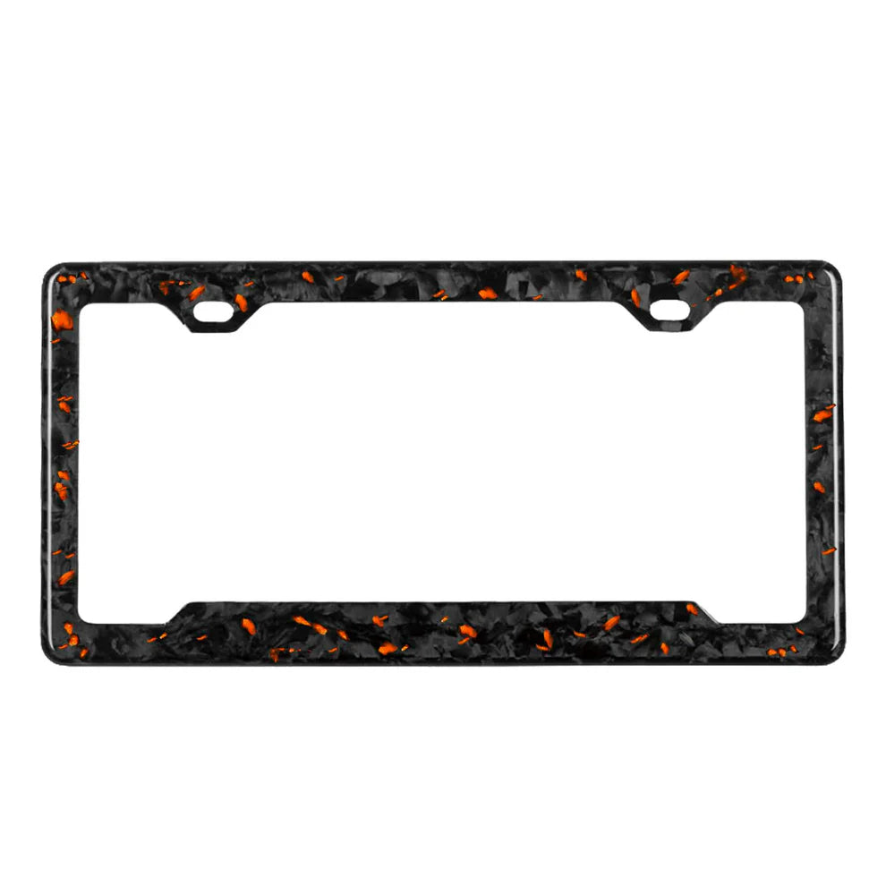 Orange Flaked Forged Carbon Fiber License Plate Frame