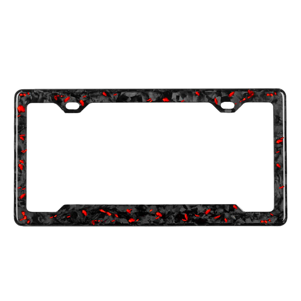 Red Flaked Forged Carbon Fiber License Plate Frame