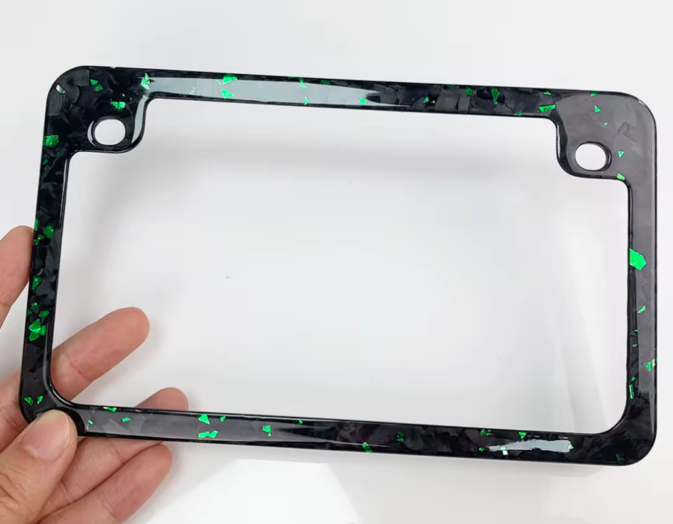 Motorcycle - Green Flaked Forged Carbon Fiber License Plate Frame