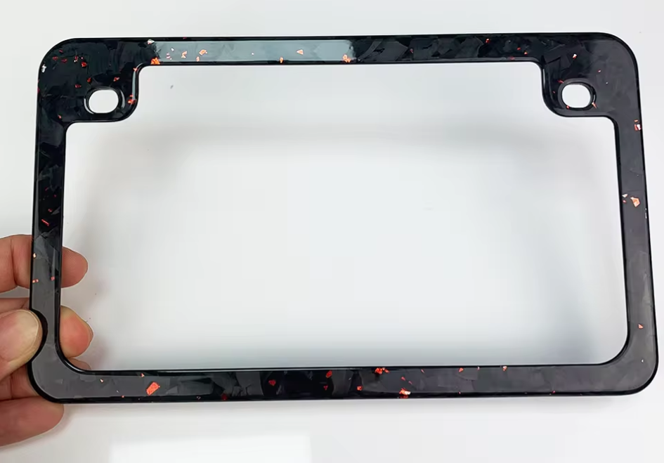 Motorcycle - Red Flaked Forged Carbon Fiber License Plate Frame