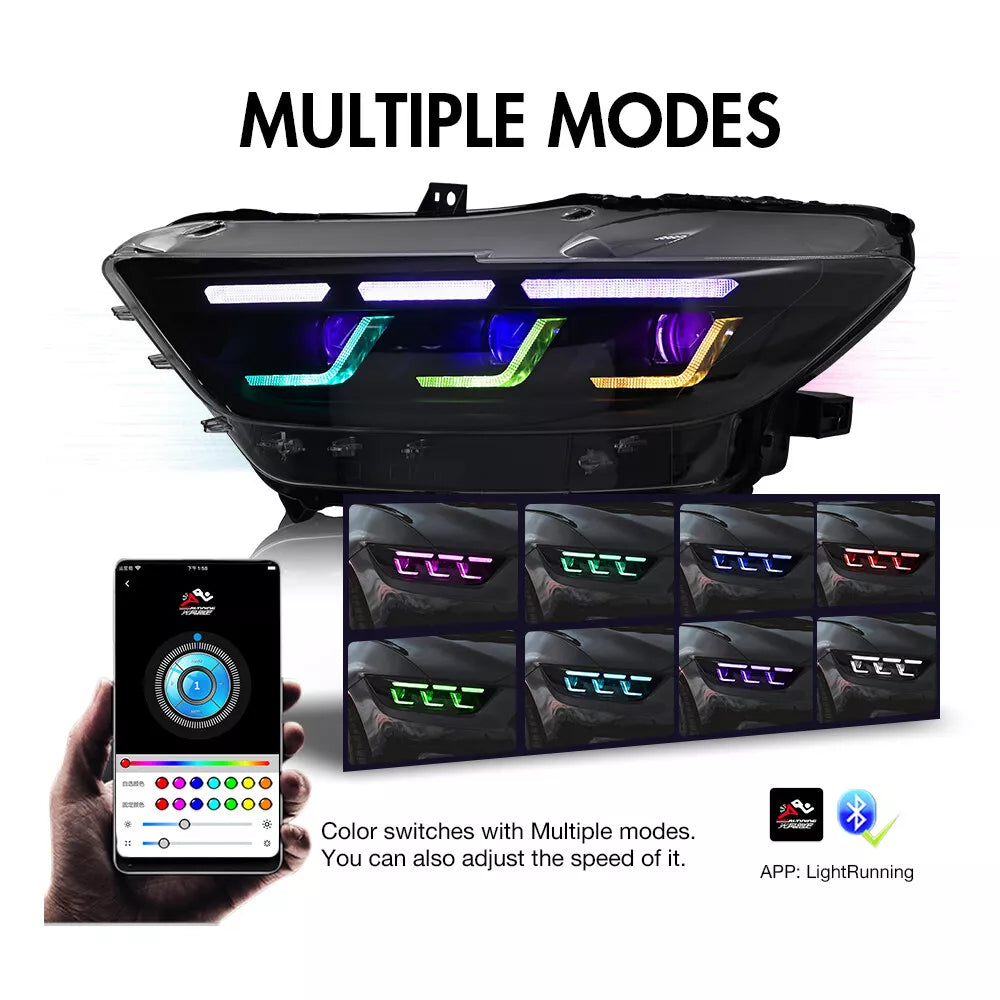 2015-2017 Ford Mustang RGB S650 Style Headlights - Flow Series