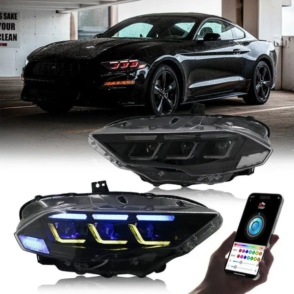 2018-2023 Ford Mustang RGB S650 Style Headlights - Flow Series