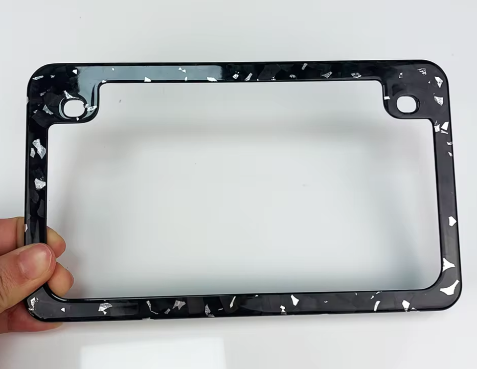Motorcycle - Silver Flaked Forged Carbon Fiber License Plate Frame