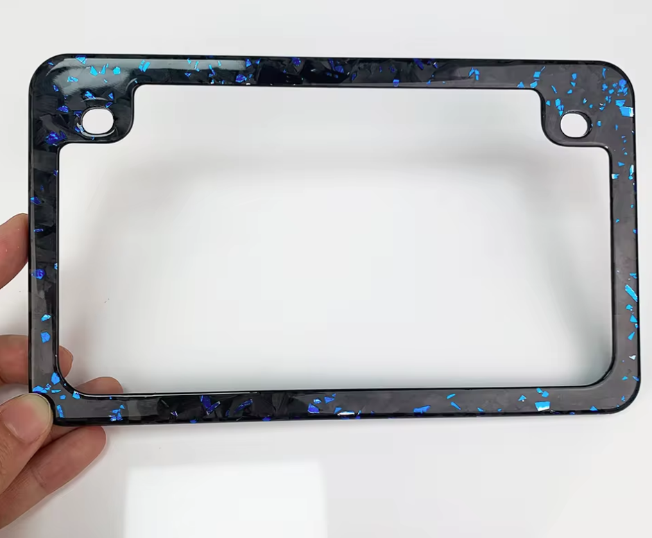 Motorcycle - Blue Flaked Forged Carbon Fiber License Plate Frame