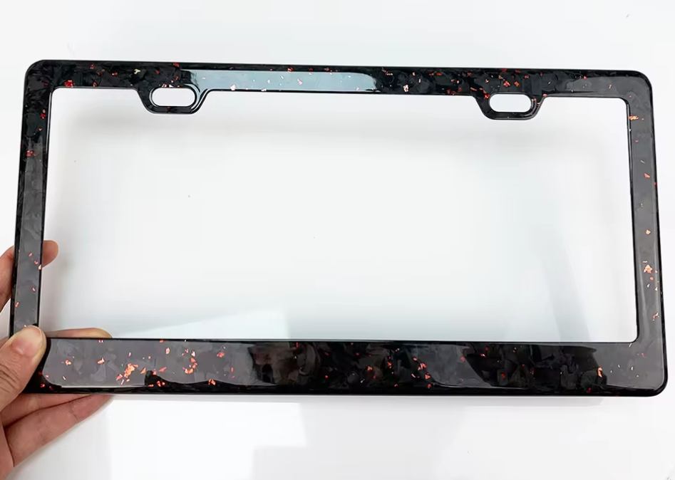 Red Flaked Forged Carbon Fiber License Plate Frame