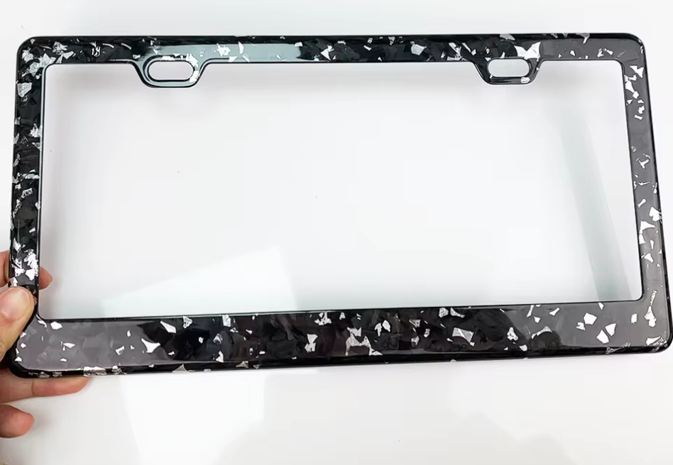 Silver Flaked Forged Carbon Fiber License Plate Frame