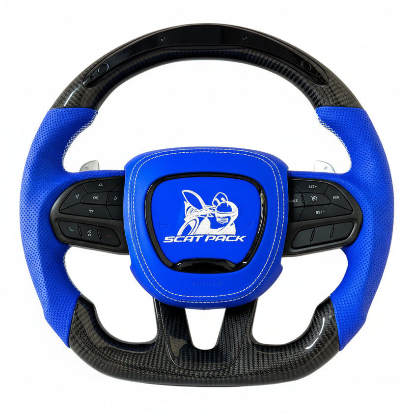 2015-2023 Dodge Charger/Challenger/Durango Scatpack Carbon Fiber Steering Wheel + Led Screen + Airbag Cover - Preset