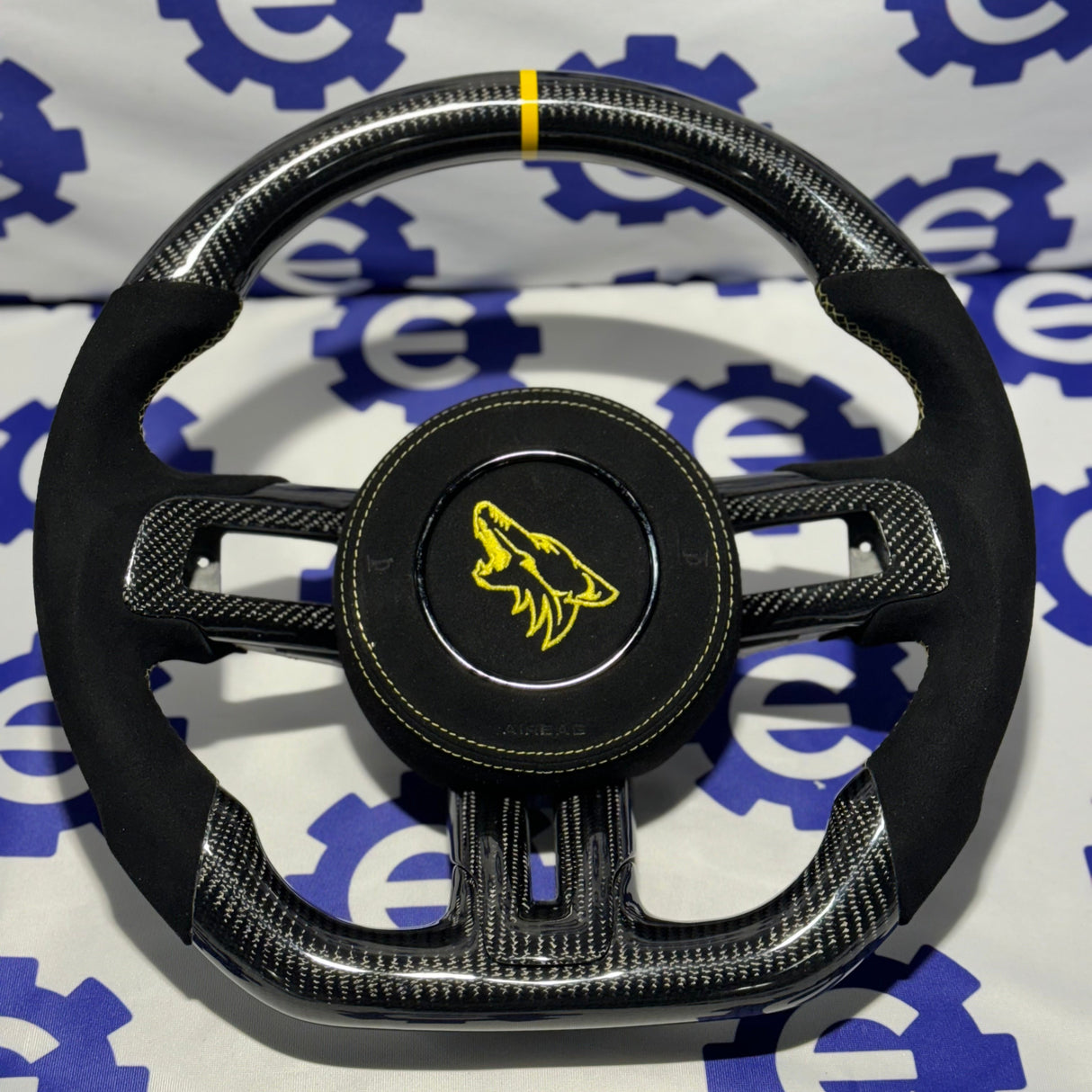 2015-2023 Ford Mustang Carbon Fiber Steering Wheel + Airbag Cover - Preset