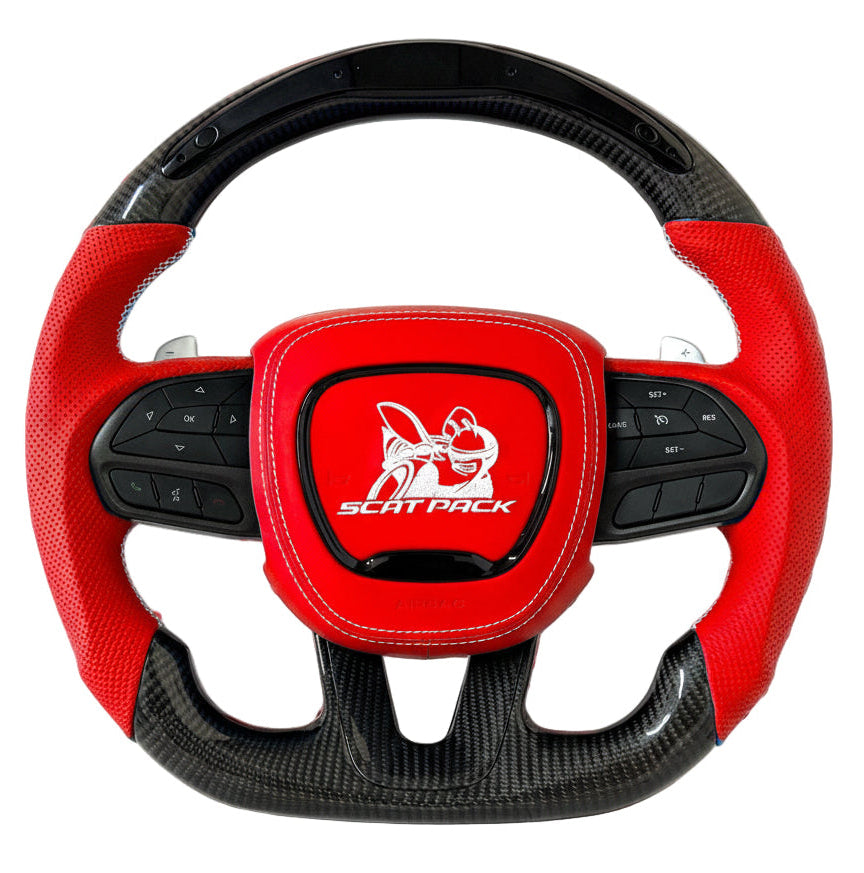 2015-2023 Dodge Charger/Challenger/Durango Scatpack Carbon Fiber Steering Wheel + Led Screen + Airbag Cover - Preset