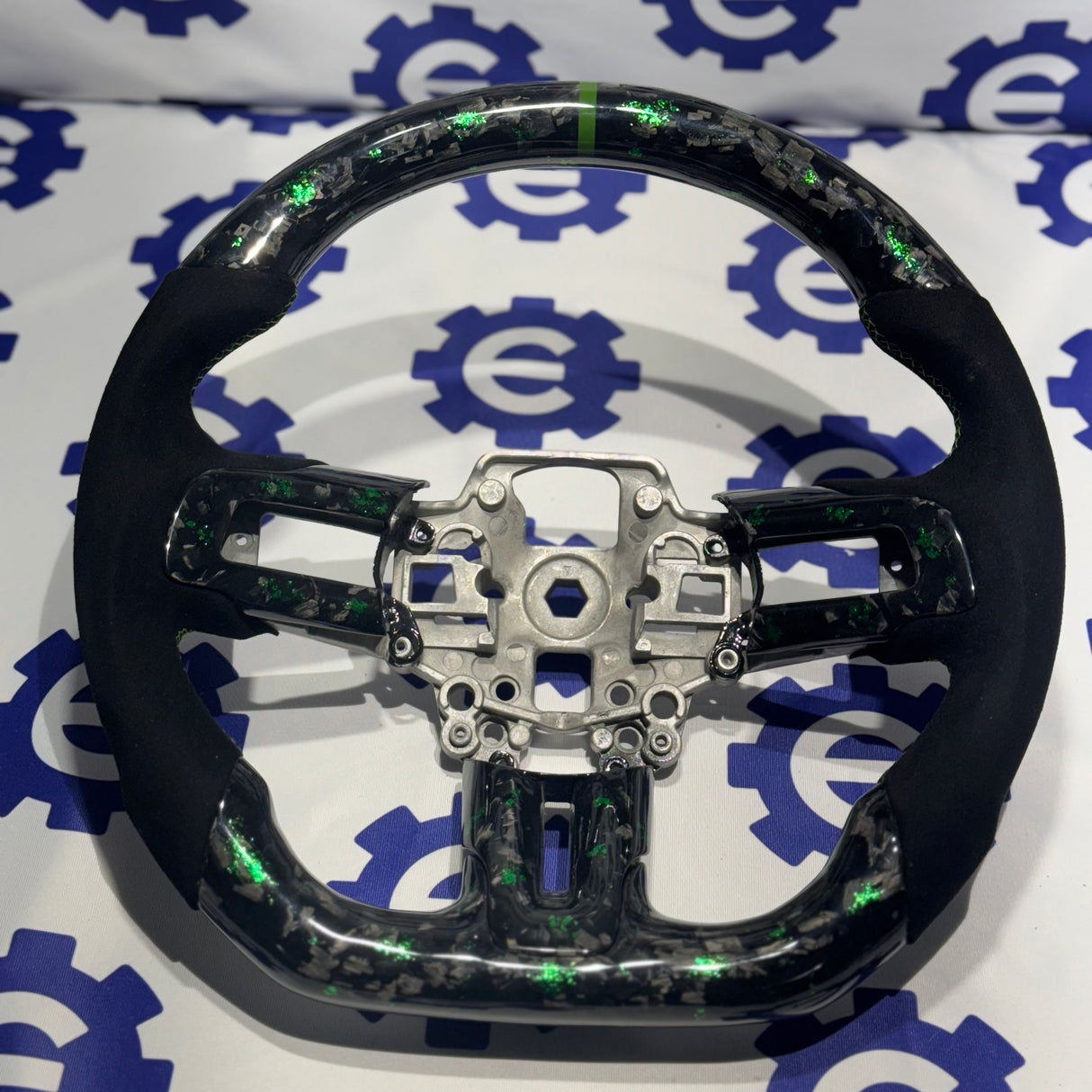 2015-2023 Ford Mustang Forged Carbon Fiber Steering Wheel + Green Flakes - Preset