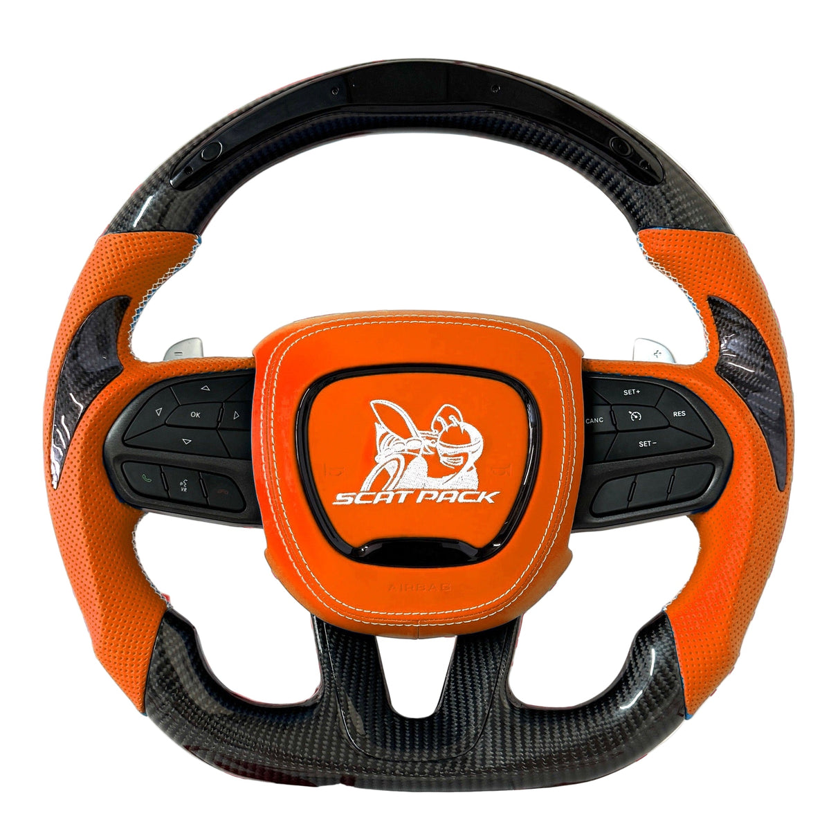 2015-2023 Dodge Charger/Challenger/Durango Scatpack Carbon Fiber Steering Wheel + Led Screen + Airbag Cover - Preset
