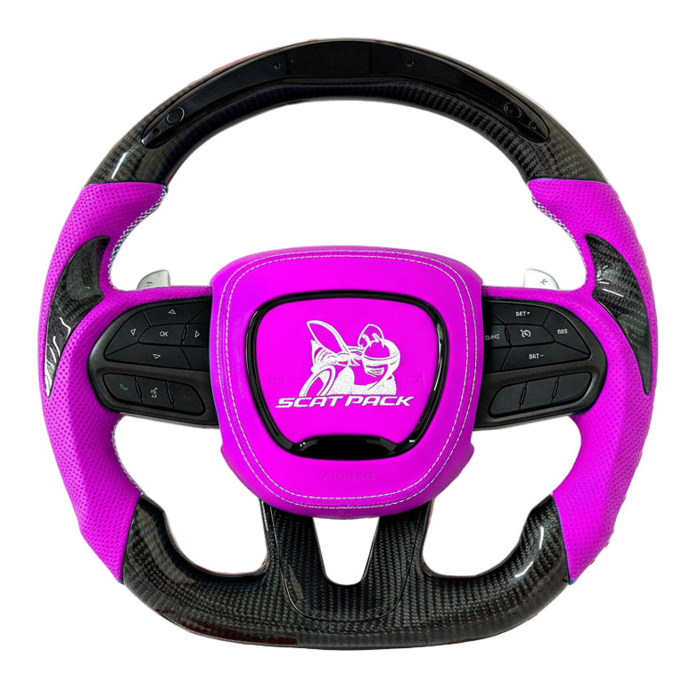 2015-2023 Dodge Charger/Challenger/Durango Scatpack Carbon Fiber Steering Wheel + Led Screen + Airbag Cover - Preset