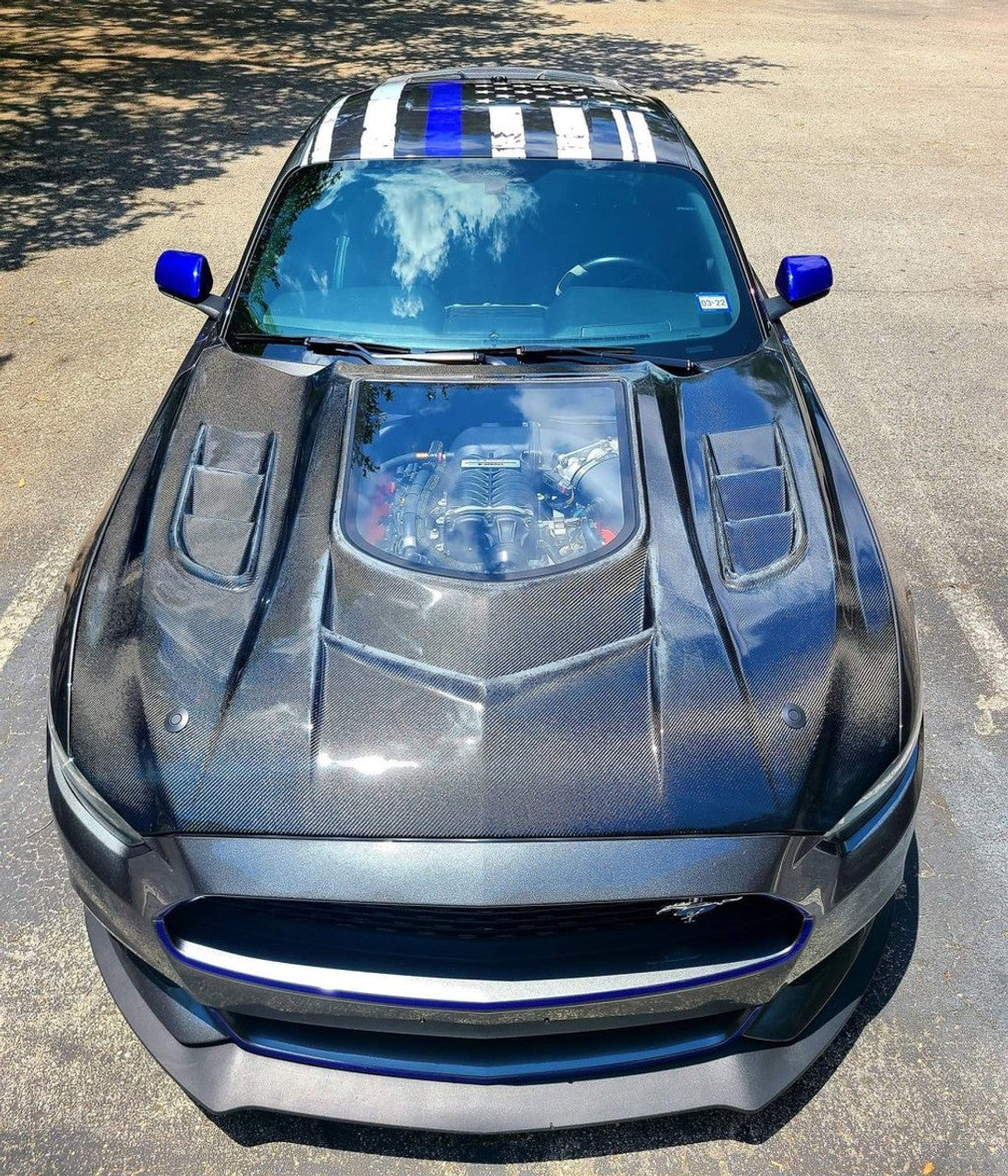 Carbon Fiber Glass Transparent Hood Stage 2 ( Raised 2 inches ) for Ford Mustang 2015- 2017