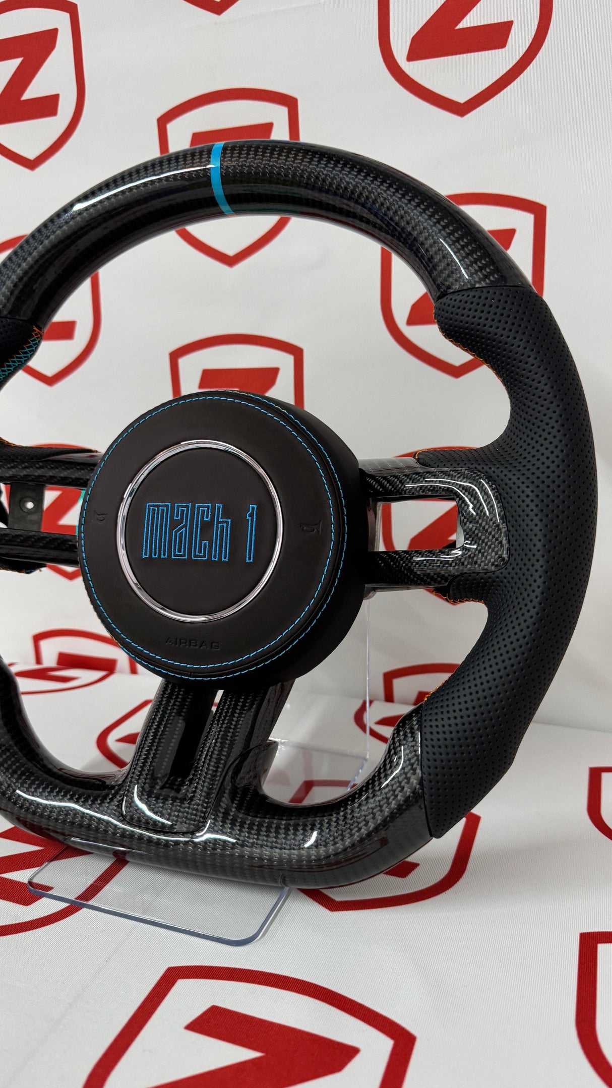 2015-2023 Mustang Mach 1 Carbon Fiber Steering Wheel (Grabber Blue)- Preset
