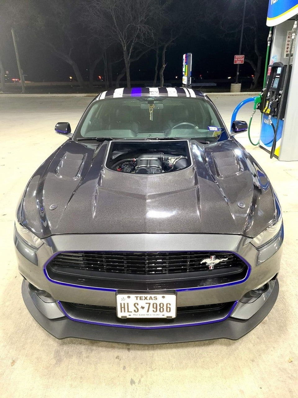 Carbon Fiber Glass Transparent Hood Stage 2 ( Raised 2 inches ) for Ford Mustang 2015- 2017