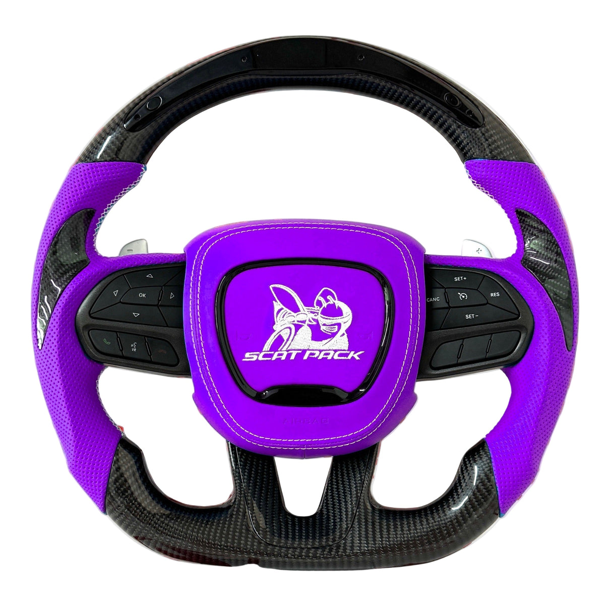 2015-2023 Dodge Charger/Challenger/Durango Scatpack Carbon Fiber Steering Wheel + Led Screen + Airbag Cover - Preset