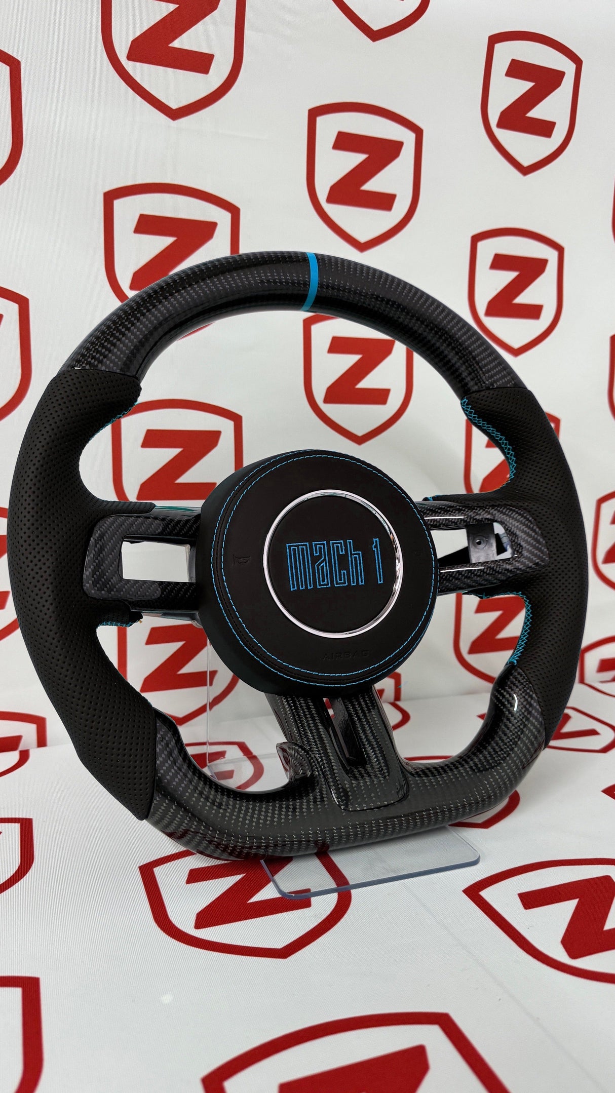 2015-2023 Mustang Mach 1 Carbon Fiber Steering Wheel (Grabber Blue)- Preset